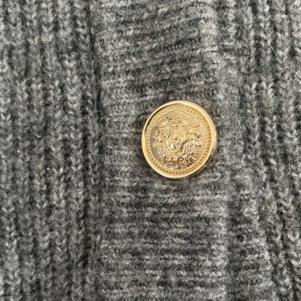 H&M Gray Marled Ruffle Cardigan Ribbed Button Front Soft Cozy S - Picture 4 of 9